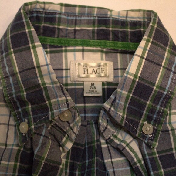 The Children's Place, Sz. M7/8, Checker Blue Button Up Long Sleeve - Picture 2 of 3